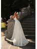 Ivory Embroidered Organza V Back Chic Wedding Dress With Detachable Bow